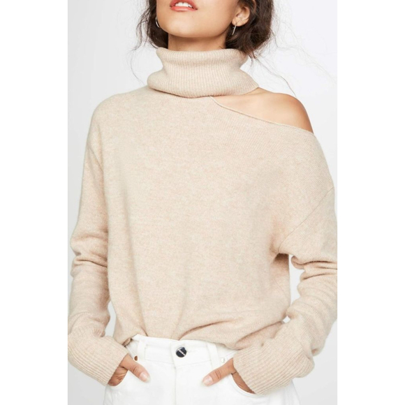 Women's PAIGE Beige Cutout Turtleneck Wool Blend Sweater S - Picture 5 of 13